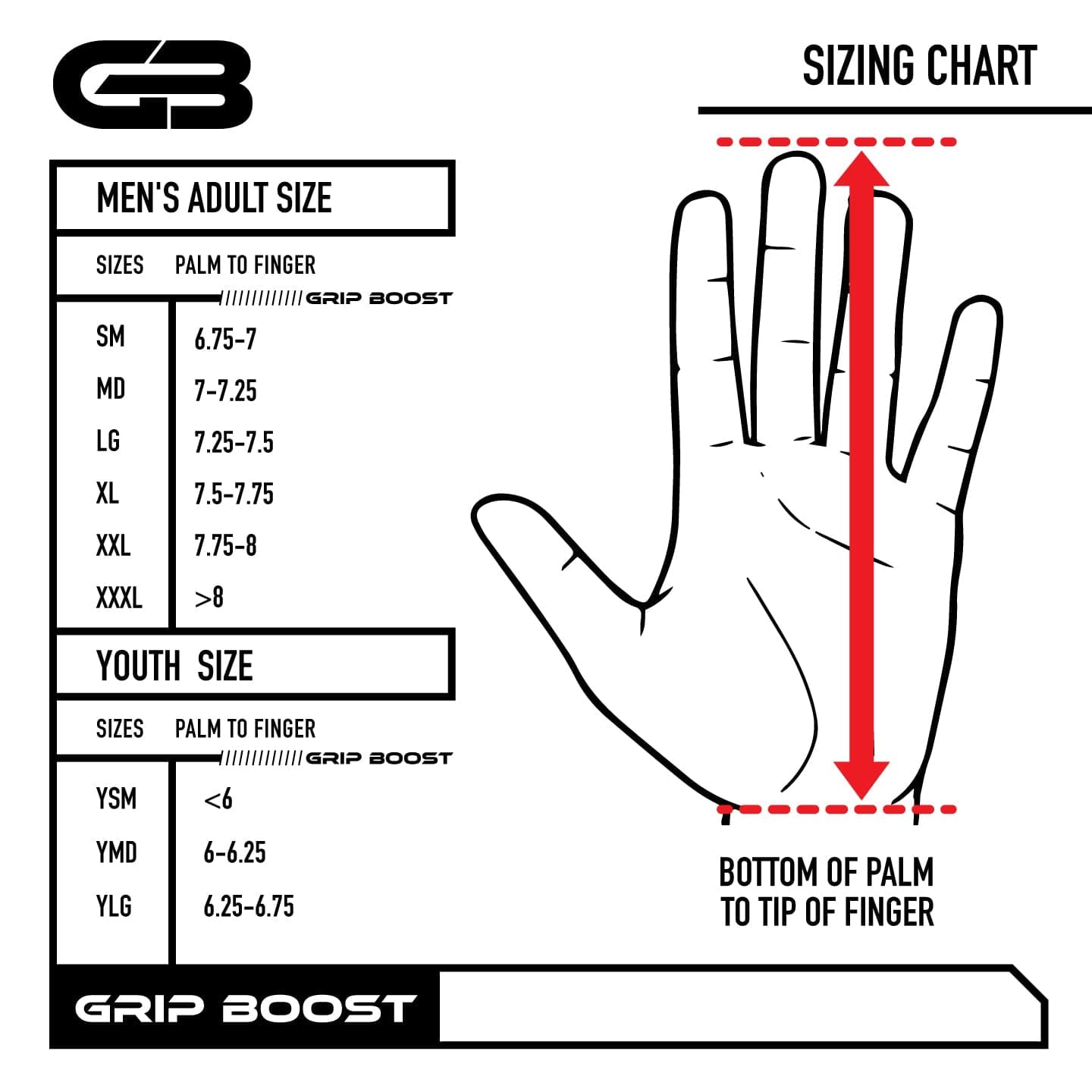 Playmaker Base: American Football Handschuhe Grip Boost Größentabelle